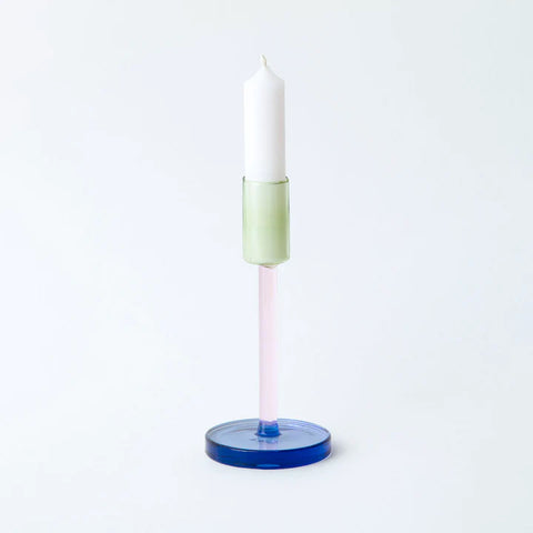 Pink & Green Tall Candlestick Holder
