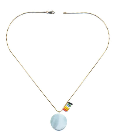 I. Ronni Kappos: Blue Mother of Pearl Disk with Rainbow Necklace