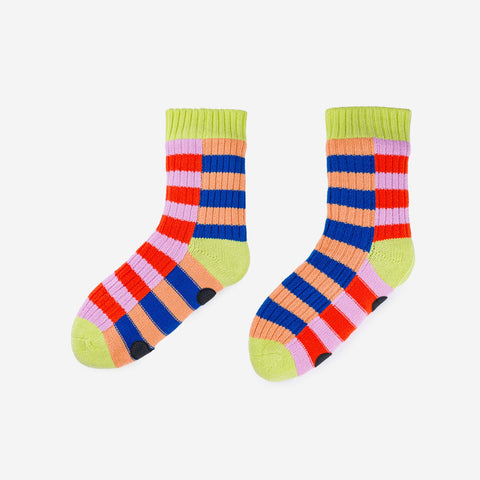 Peach Cobalt Super Stripe Knit House Socks