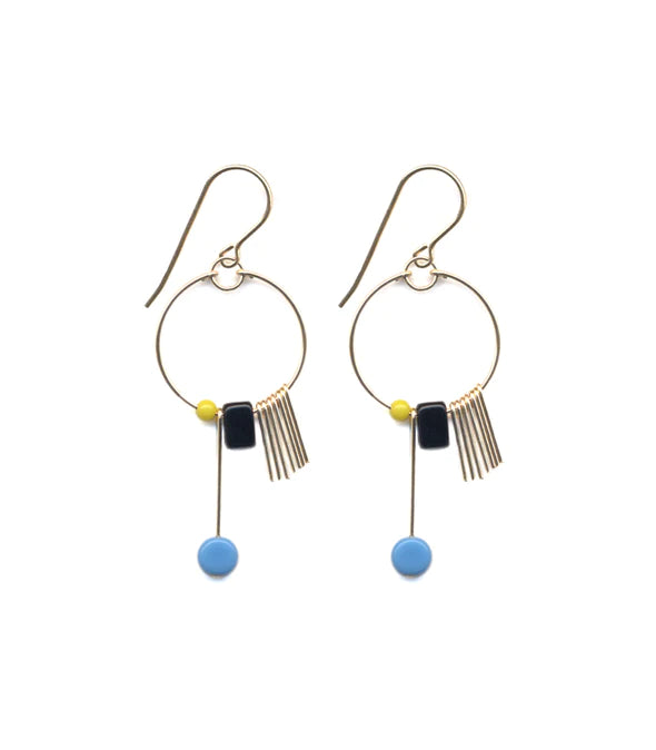 I. Ronni Kappos: Blue and Gold Fringe Hoop Earrings