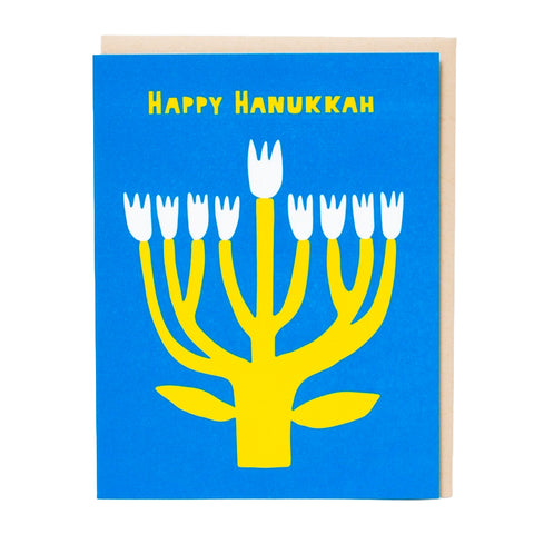 Hanukkah Flower Menorah Greeting Card