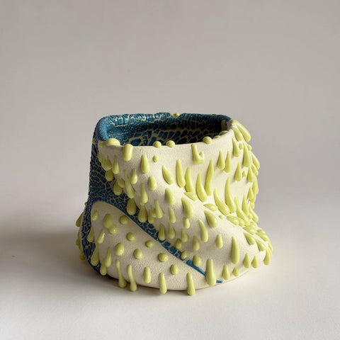 Philip Kupferschmidt: Slump Planter in White, Bluegreen & Chartreuse