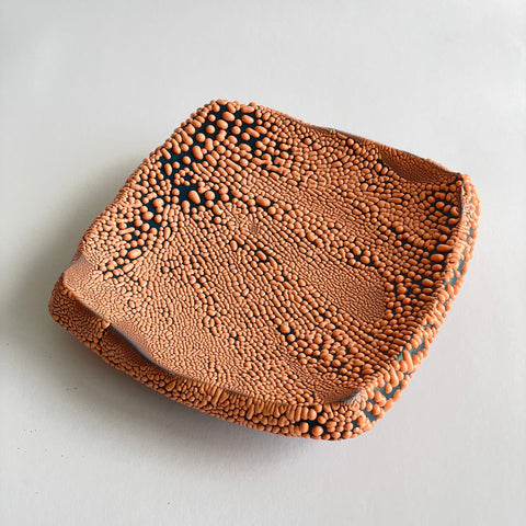 Philip Kupferschmidt: Dark Teal Green Dish with Orange Crawl Glaze