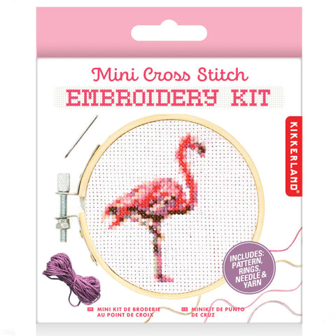 Mini Cross Stitch Embroidery Kit: Flamingo