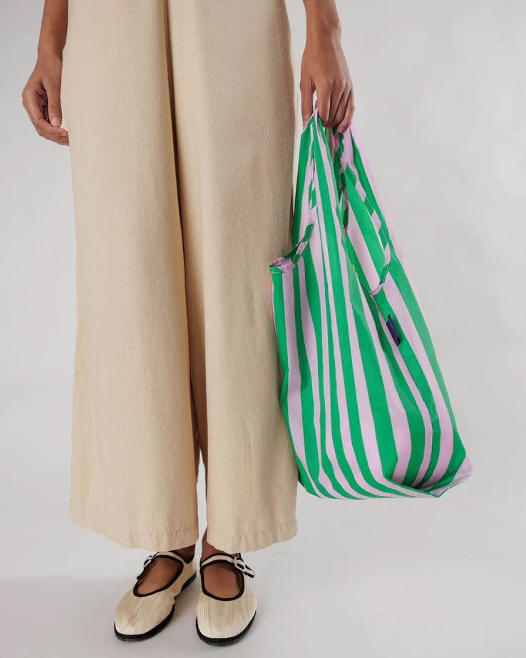 Pink & Green Awning Stripe Reusable Bag