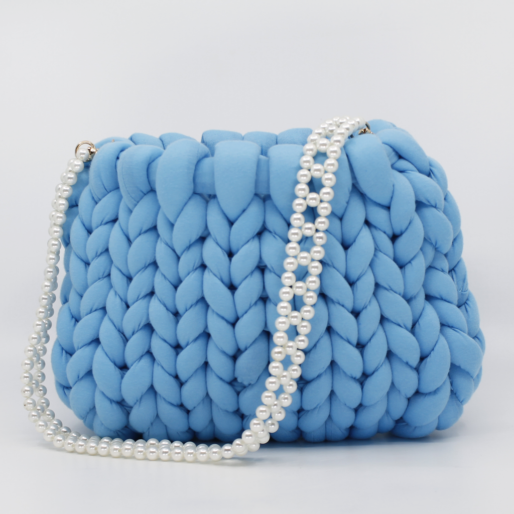 Nancy Lee: Sky Blue Dumpling Bag with Pearl Handle