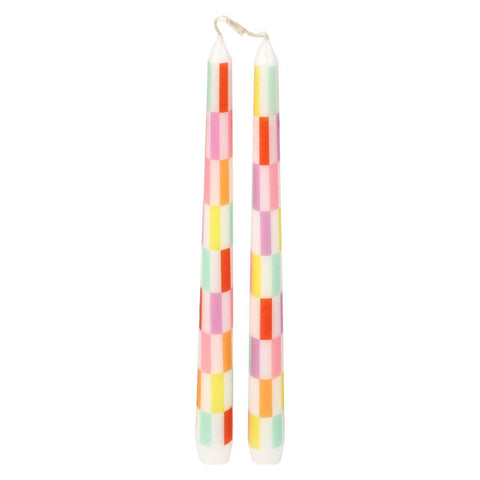 Multicolor Check Taper Candles