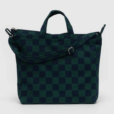 Navy Green Check Horizontal Zip Duck Bag