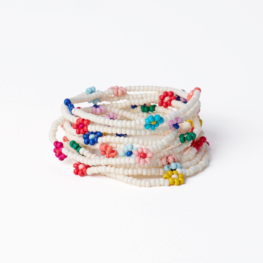 Sage Multi-Color Flowers Bracelets Set of 10