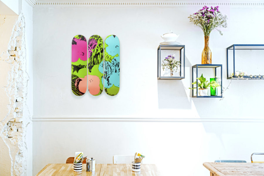 Andy Warhol Flowers Triptych Skate Decks in Green & Pink