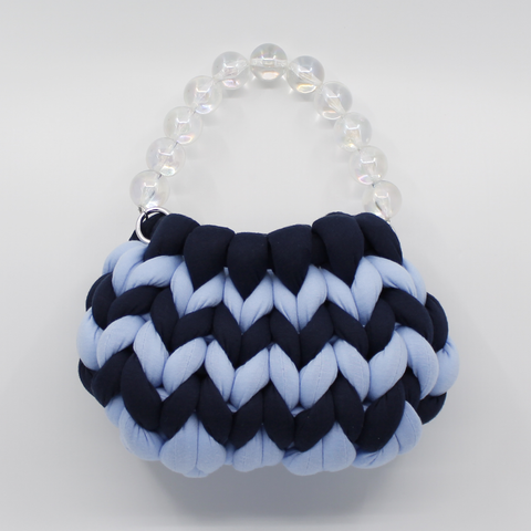 Nancy Lee: Blue & Navy Mini Dumpling Bag with Bubble Handle