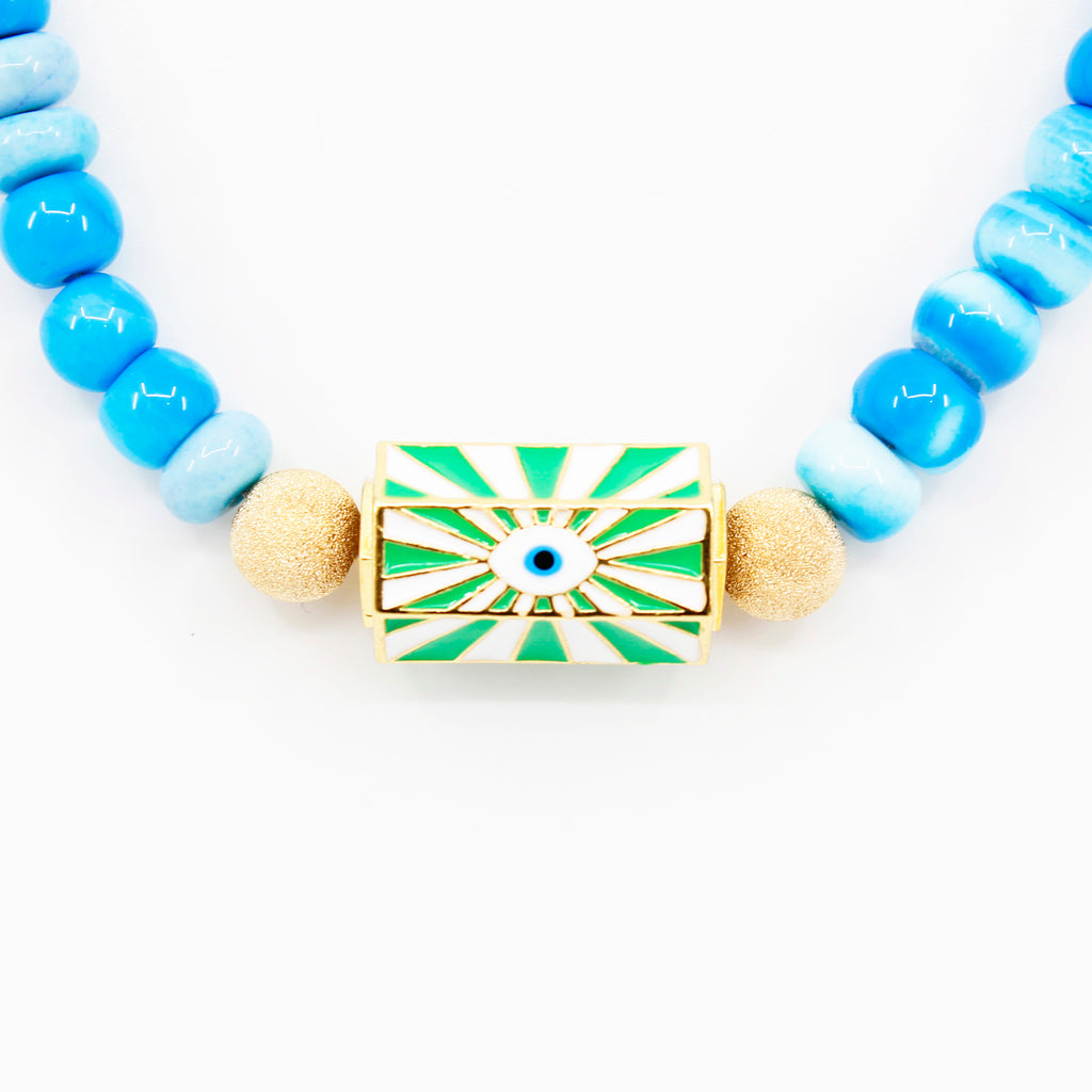 Lisa Statt: Green Evil Eye Cylinder Necklace