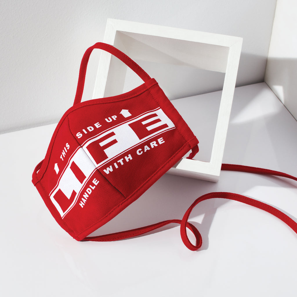 Limited-edition Hank Willis Thomas designed face mask - Life, Handle with Care, 2020.