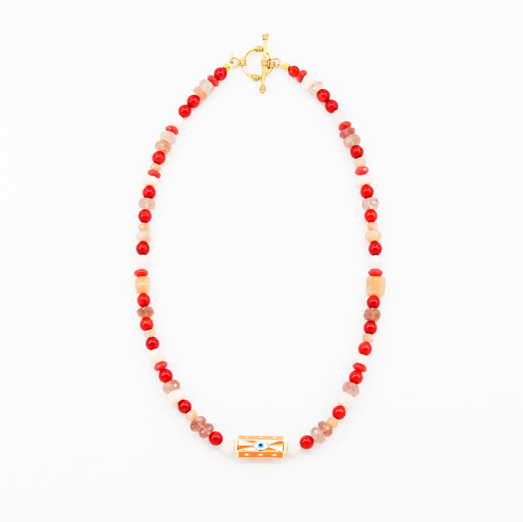 Lisa Statt: Orange Evil Eye Cylinder Necklace