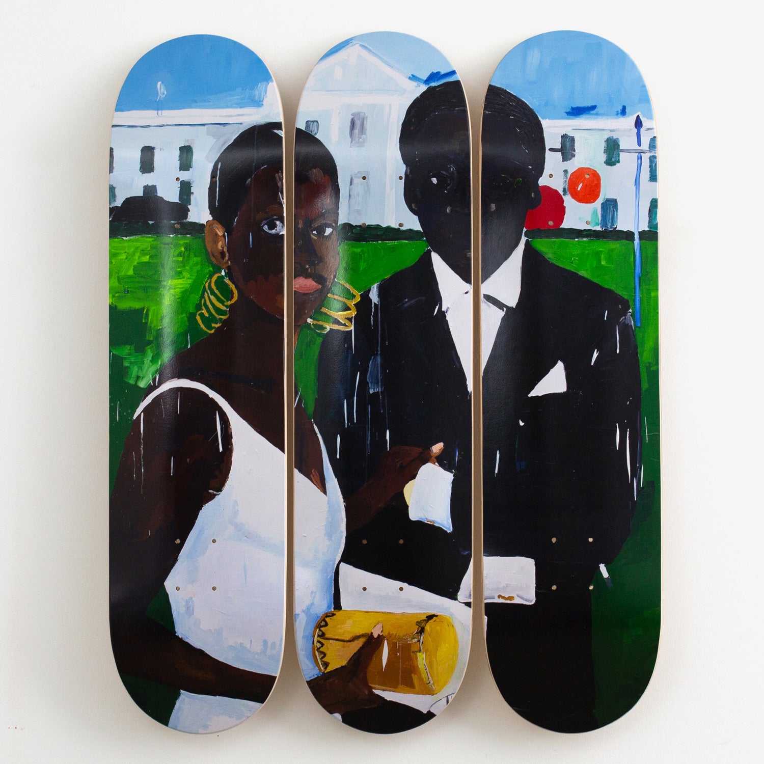 Henry Taylor: B Side Triptych Edition (Cicely and Miles Visit the Obamas)